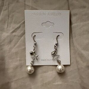 Chic Silver Star and Pearl Drop Earrings